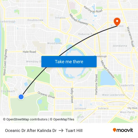 Oceanic Dr After Kalinda Dr to Tuart Hill map