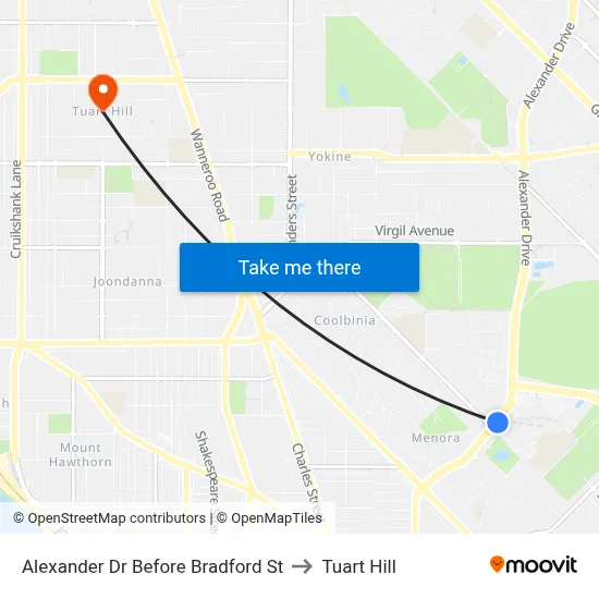 Alexander Dr Before Bradford St to Tuart Hill map
