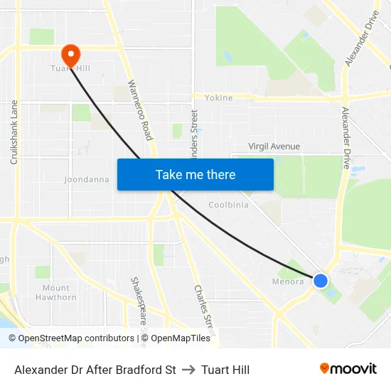 Alexander Dr After Bradford St to Tuart Hill map