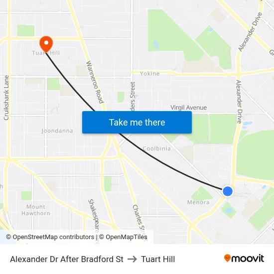 Alexander Dr After Bradford St to Tuart Hill map