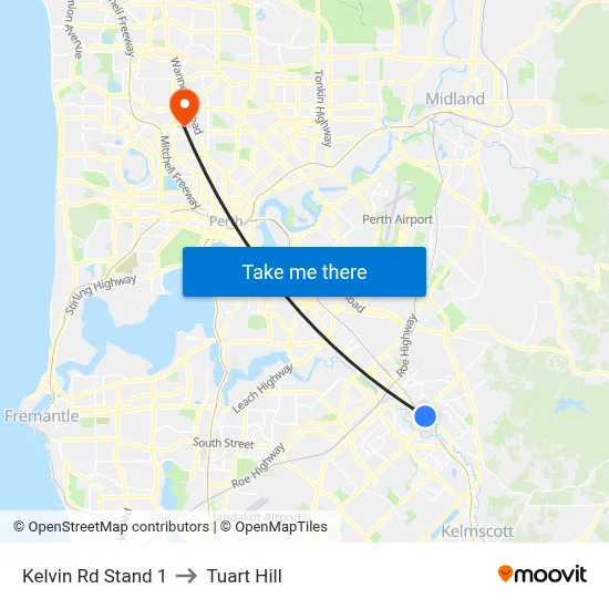 Kelvin Rd Stand 1 to Tuart Hill map