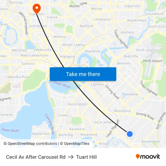 Cecil Av After Carousel Rd to Tuart Hill map