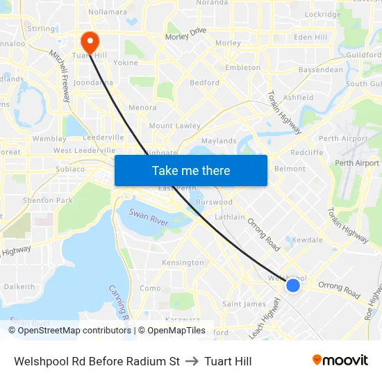 Welshpool Rd Before Radium St to Tuart Hill map