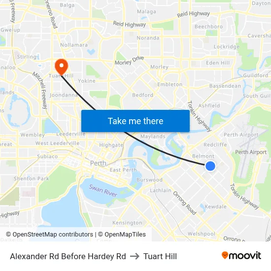 Alexander Rd Before Hardey Rd to Tuart Hill map
