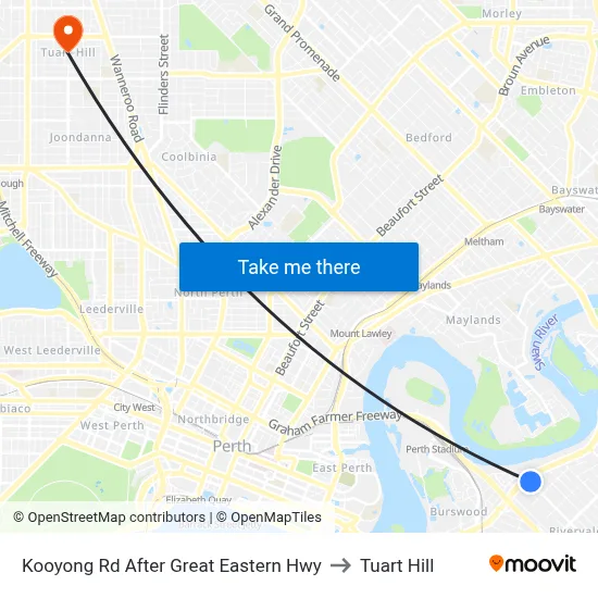 Kooyong Rd After Great Eastern Hwy to Tuart Hill map