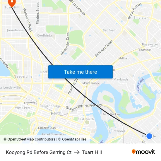 Kooyong Rd Before Gerring Ct to Tuart Hill map