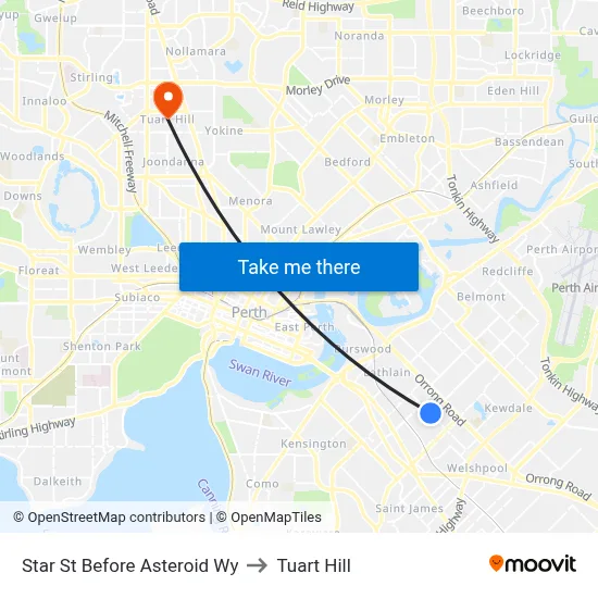 Star St Before Asteroid Wy to Tuart Hill map