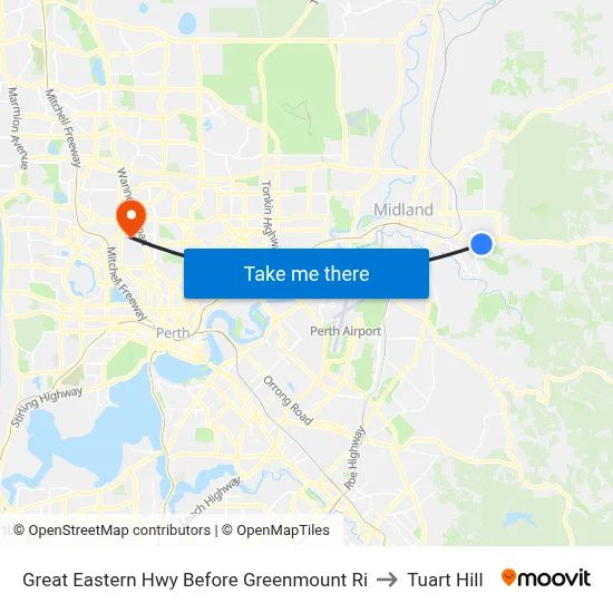 Great Eastern Hwy Before Greenmount Ri to Tuart Hill map