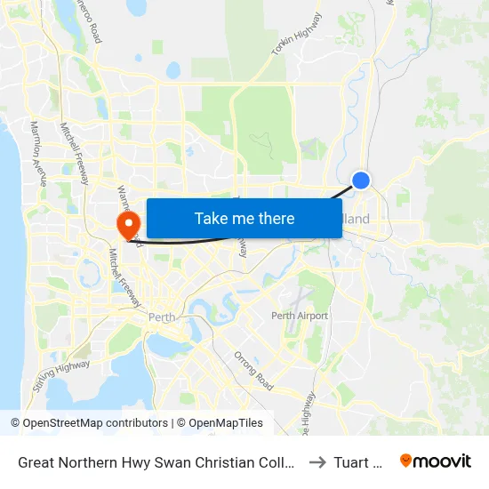 Great Northern Hwy Swan Christian College to Tuart Hill map