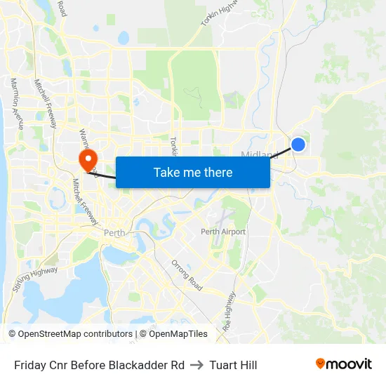 Friday Cnr Before Blackadder Rd to Tuart Hill map