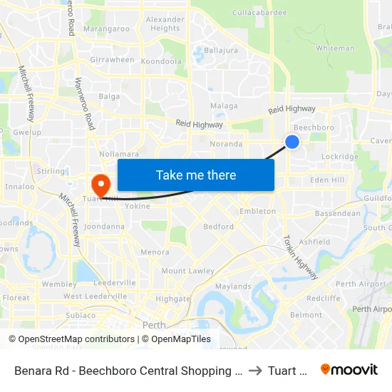 Benara Rd - Beechboro Central Shopping Ctr to Tuart Hill map