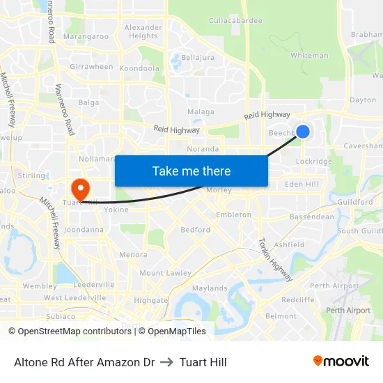 Altone Rd After Amazon Dr to Tuart Hill map