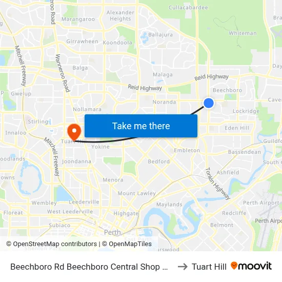 Beechboro Rd Beechboro Central Shop Ctr to Tuart Hill map