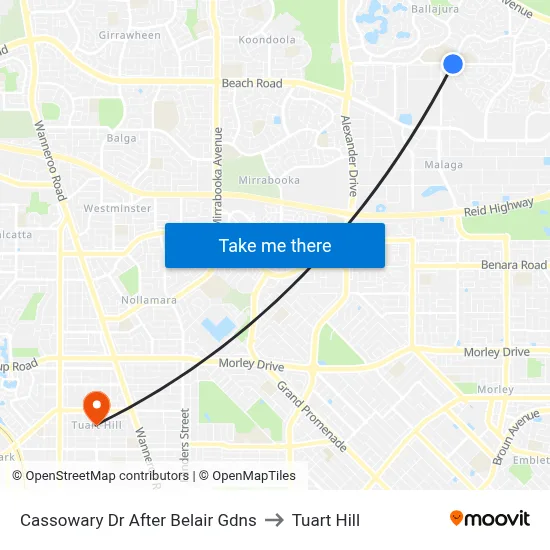 Cassowary Dr After Belair Gdns to Tuart Hill map