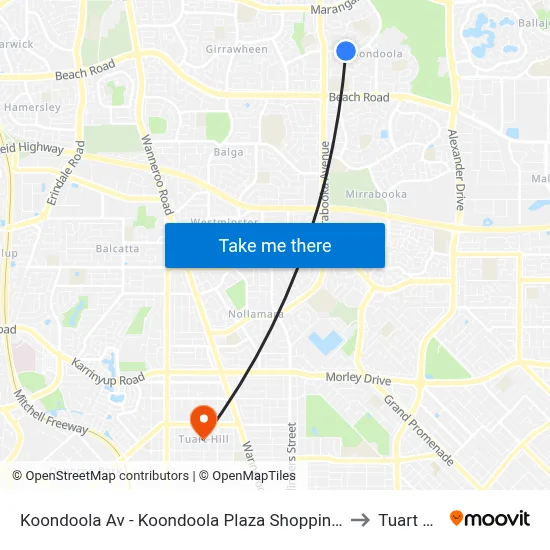 Koondoola Av - Koondoola Plaza Shopping Ctr to Tuart Hill map
