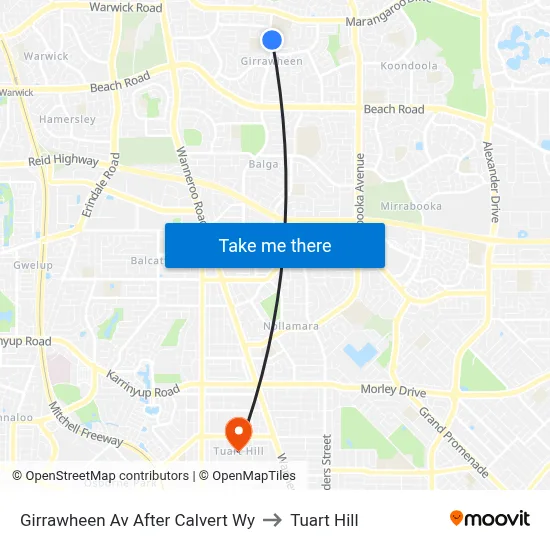 Girrawheen Av After Calvert Wy to Tuart Hill map