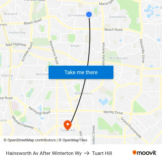 Hainsworth Av After Winterton Wy to Tuart Hill map