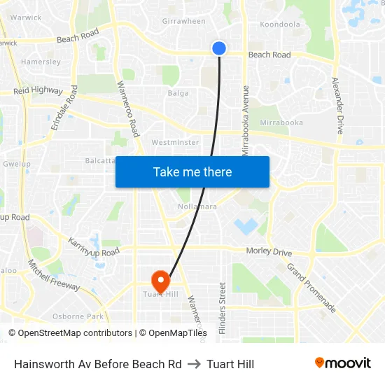 Hainsworth Av Before Beach Rd to Tuart Hill map
