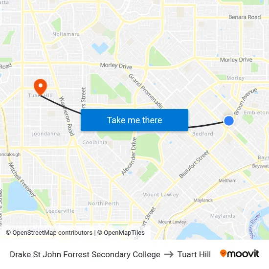 Drake St John Forrest Secondary College to Tuart Hill map