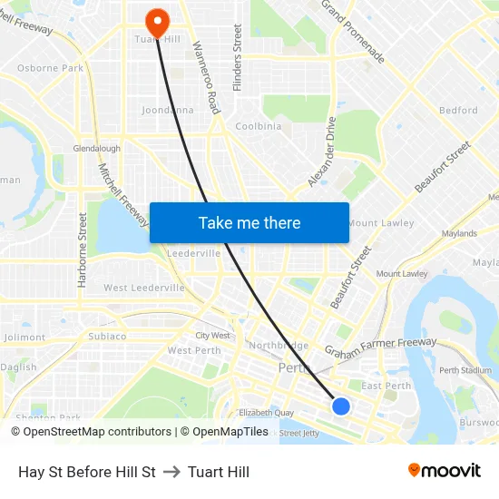 Hay St Before Hill St to Tuart Hill map