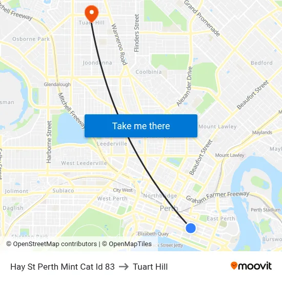 Hay St Perth Mint Cat Id 83 to Tuart Hill map