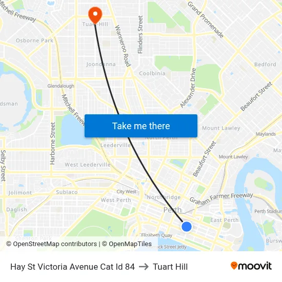 Hay St Victoria Avenue Cat Id 84 to Tuart Hill map