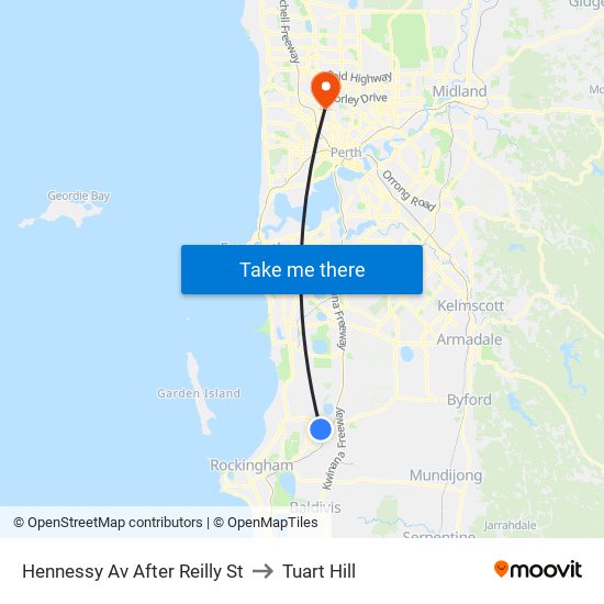 Hennessy Av After Reilly St to Tuart Hill map