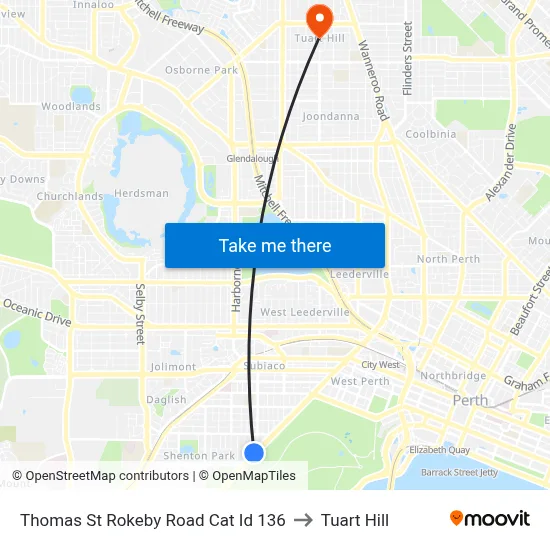 Thomas St Rokeby Road Cat Id 136 to Tuart Hill map