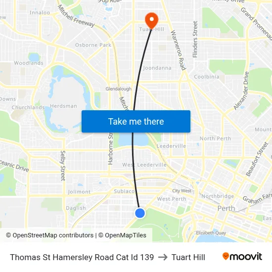 Thomas St Hamersley Road Cat Id 139 to Tuart Hill map