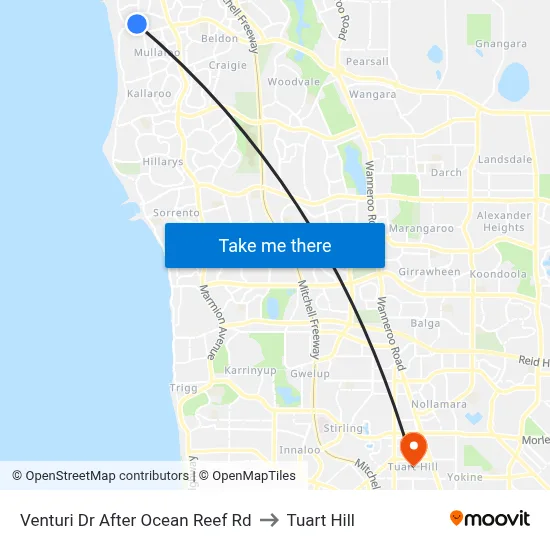 Venturi Dr After Ocean Reef Rd to Tuart Hill map