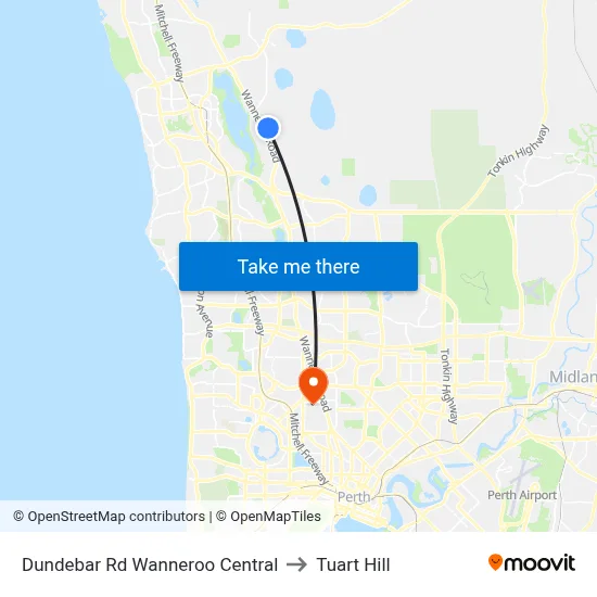 Dundebar Rd Wanneroo Central to Tuart Hill map