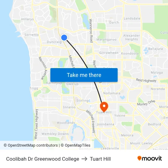 Coolibah Dr Greenwood College to Tuart Hill map