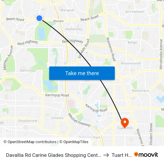 Davallia Rd Carine Glades Shopping Centre to Tuart Hill map