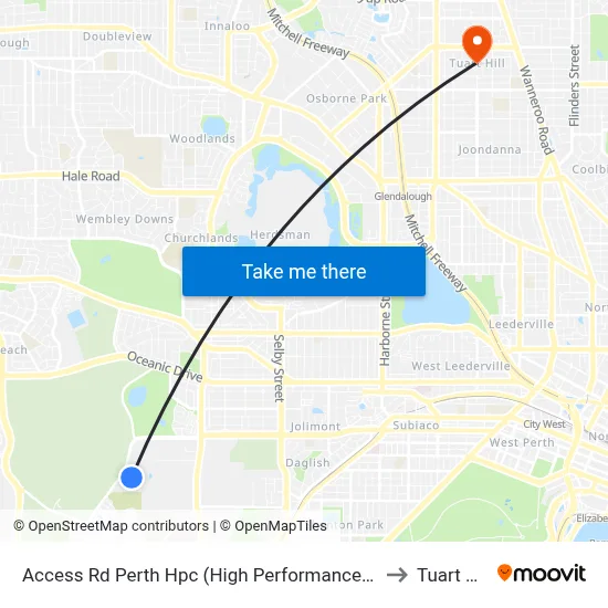 Access Rd Perth Hpc (High Performance Ctr) to Tuart Hill map