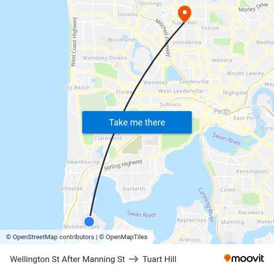 Wellington St After Manning St to Tuart Hill map