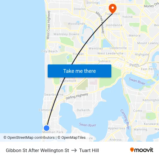 Gibbon St After Wellington St to Tuart Hill map