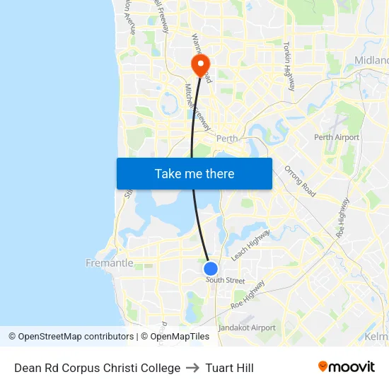 Dean Rd Corpus Christi College to Tuart Hill map