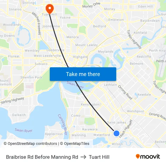 Braibrise Rd Before Manning Rd to Tuart Hill map