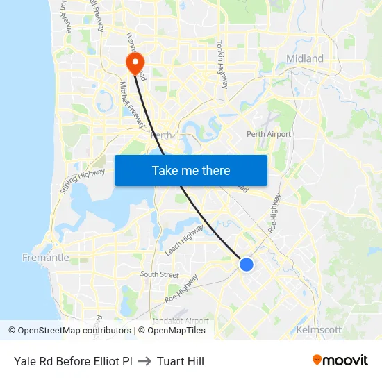 Yale Rd Before Elliot Pl to Tuart Hill map