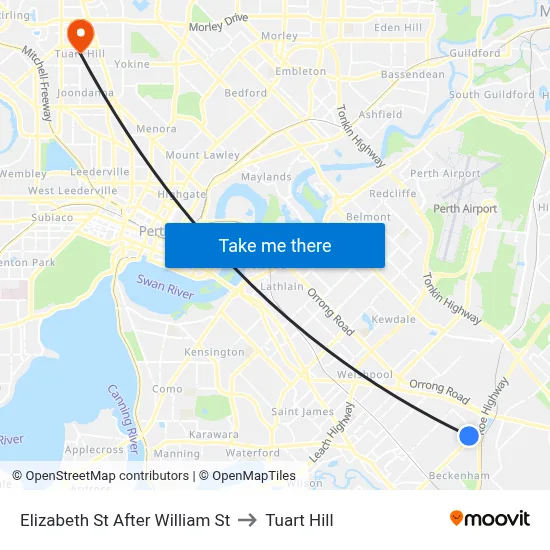 Elizabeth St After William St to Tuart Hill map