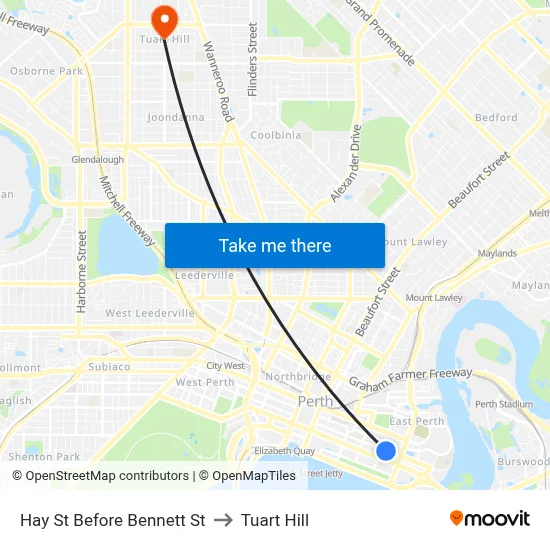 Hay St Before Bennett St to Tuart Hill map