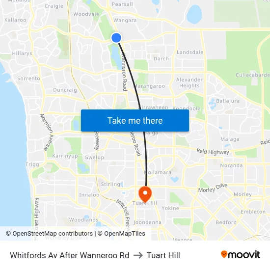Whitfords Av After Wanneroo Rd to Tuart Hill map