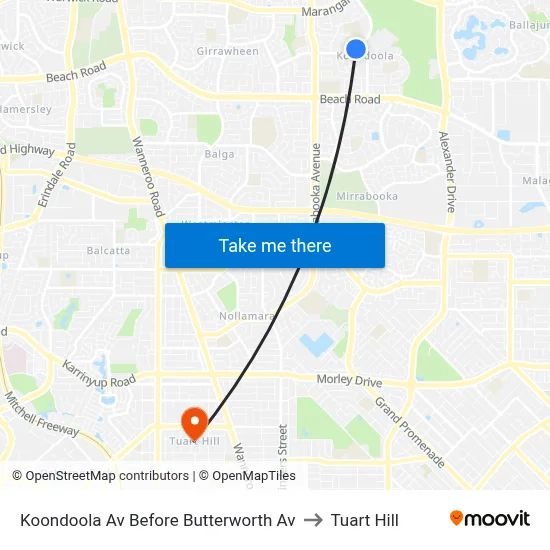 Koondoola Av Before Butterworth Av to Tuart Hill map