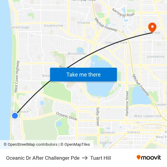 Oceanic Dr After Challenger Pde to Tuart Hill map