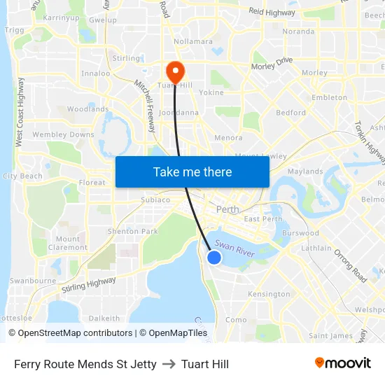 Ferry Route Mends St Jetty to Tuart Hill map