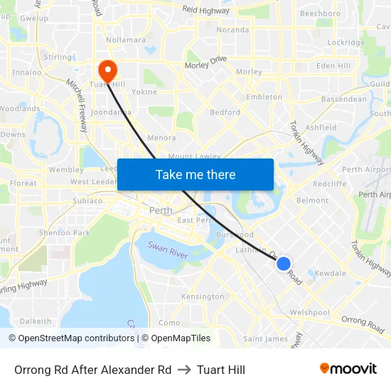 Orrong Rd After Alexander Rd to Tuart Hill map