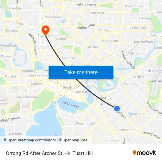 Orrong Rd After Archer St to Tuart Hill map