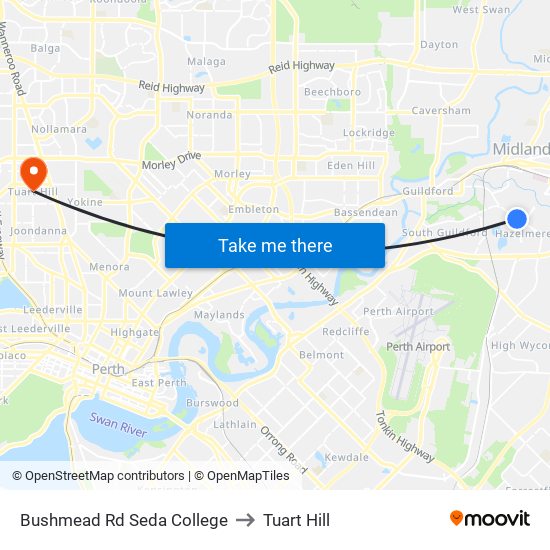 Bushmead Rd Seda College to Tuart Hill map