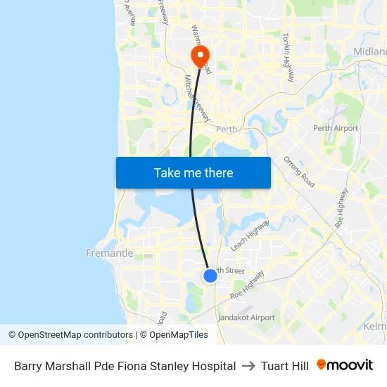 Barry Marshall Pde Fiona Stanley Hospital to Tuart Hill map