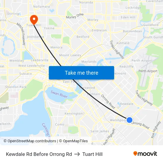 Kewdale Rd Before Orrong Rd to Tuart Hill map